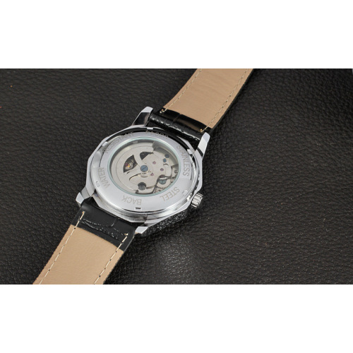 winner mininalist automatic movement watch with skeleton design