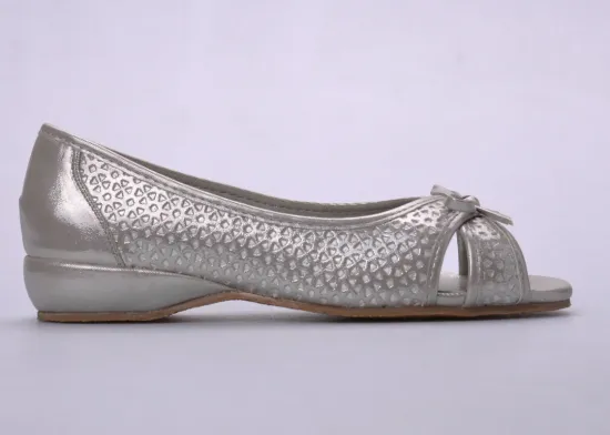 Open - Top Ladies Ballerina Flat Shoes With Pu Upper Silver