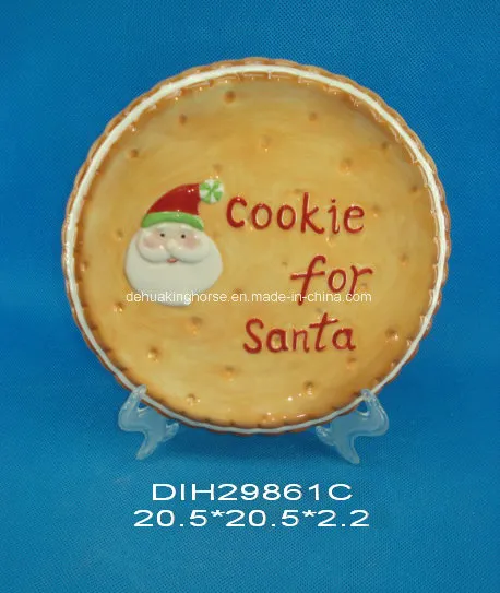 Hand-Painted Ceramic Round Plate with Santa Design