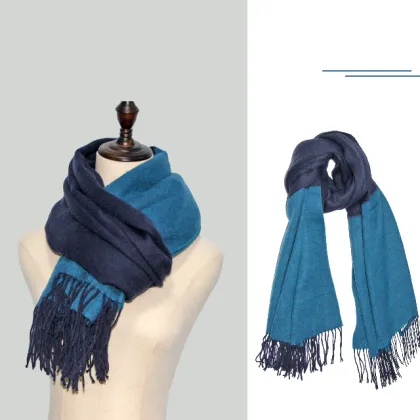 100% Wool Navy Blue Solid Block Splicing Scarf
