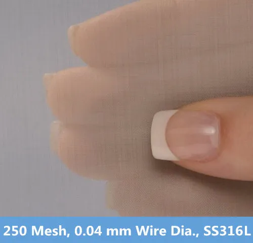 250 Mesh, 0.04 mm Wire Dia, . Twill Weave, 316L Stainless Steel Wire Mesh