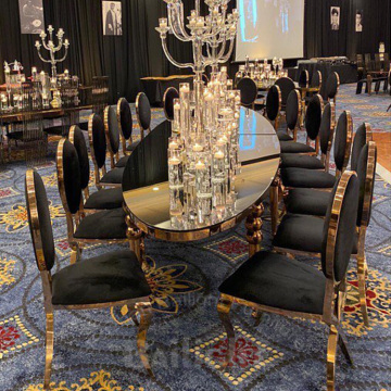 Golden Metal Frame Glass Top 12 Seater Hotel Event Dining Table