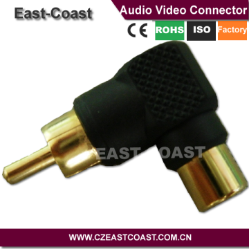 Gold plated right angle rca male to female adapter connector
