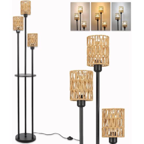 Country style vertical floor lamp with rope shade
