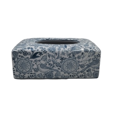 Handmade Blue and White Porcelain Tissue Box with Floral Bird Pattern - RXCD-WW20 Series