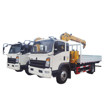 China New HOWO Flatbed Cargo Truck with Crane, LHD/RHD, 5 Ton Truck-Mounted Crane, 160hp, EURO 3/4/5/6 Options