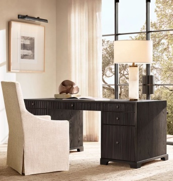 French Design Handcrafted Solid Oak Wood Genevieve Reeded Writing Desk for Home Office Furniture