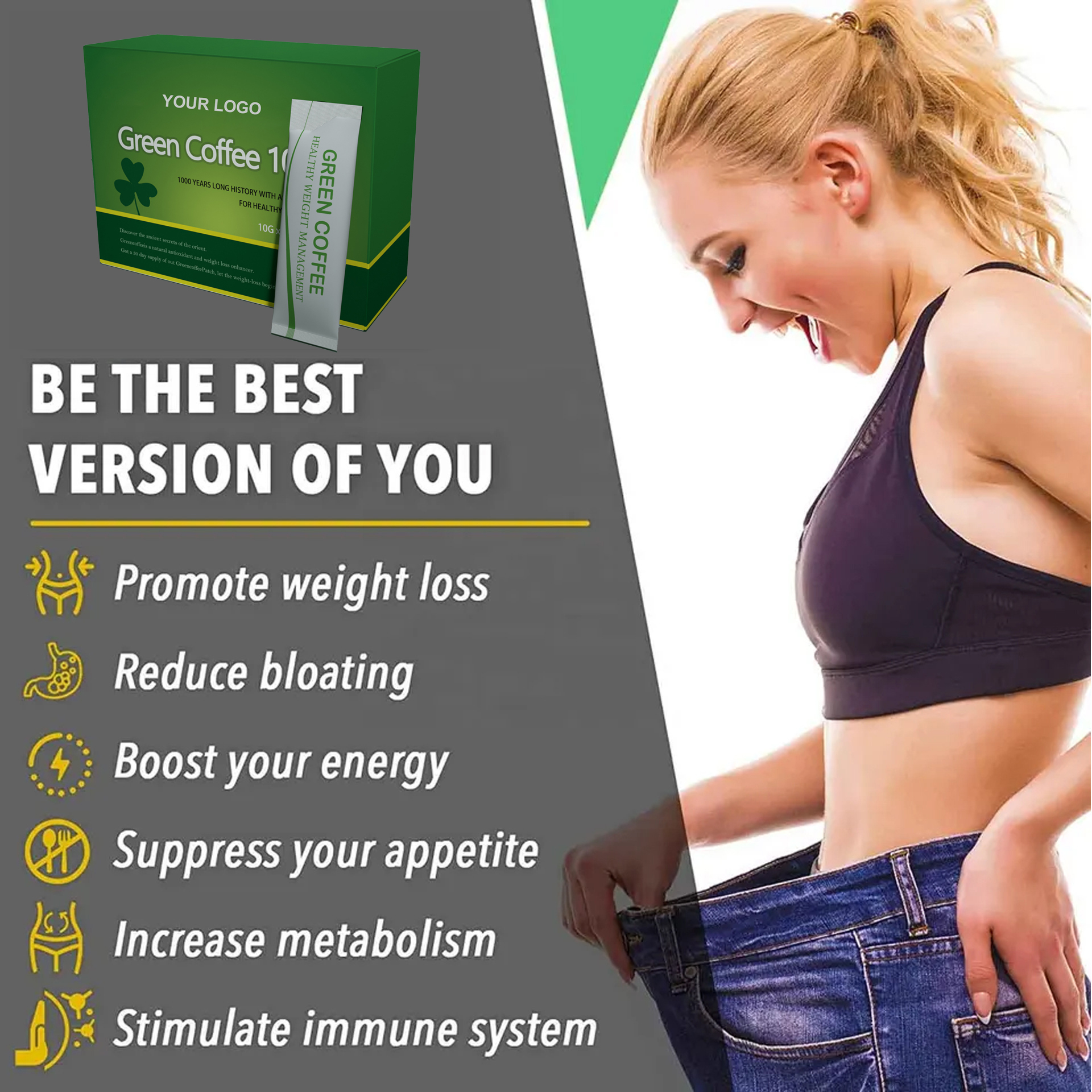 Private Label Natural Ingredient Sugar Free Green Coffee Weight Loss Slimming Green Coffee Powder