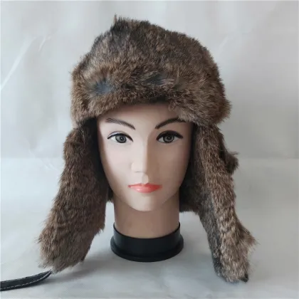 Leather Russian Ushanka Winter Fur Hat Aviator Fur Hats