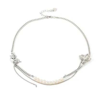 Hot Sale Pearl Butterfly Flower Necklace - Silver Luxury Clavicle Chain Jewelry for Women