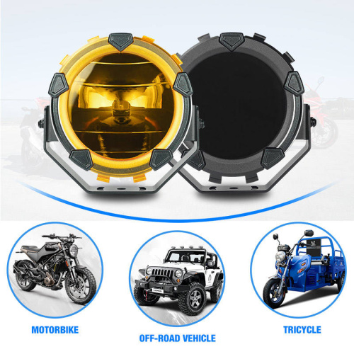 LiuHJG 12-80V White and Yellow Motorcycle Spotlight Auxiliary Lights With Amber Black Cover Led Light