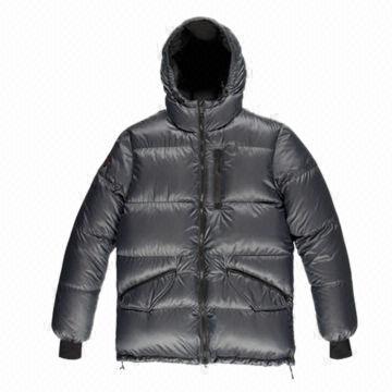 Men's down jackets, rib on the cuffs, with ID case on the chest, on the shoulder fabric in contrast