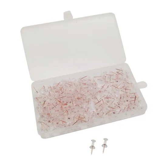 Rose Gold Push Pins - Transparent Fancy 215 Pieces with Elastic Box Packing for Cork Board
