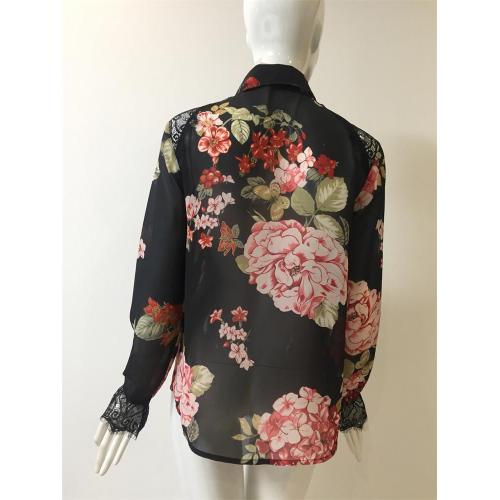 printed chiffon  shirt with Lace