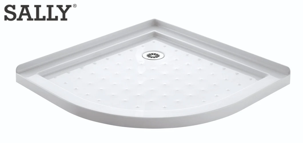 Sally ABS Acrylic Shower Base Corner Round Arc Enclosure Shower Tray 38X38X3 Inch with Behind Offset Drain Single Threshold in White