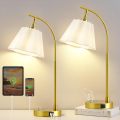 Rotatable Fabric Shade Nightstand Lamps Dual USB Charging