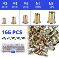 100/165/300 PCS Carbon Steel Zinc Plated Rivet Nuts Flat Head Threaded Rivet Insert Nutsert Rivet Nut Assortment Kit M3 to M12