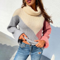 Women Pullover Sweater Turtleneck Plaid Sweaters