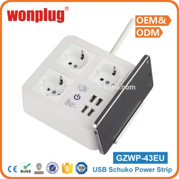 Europe Schuko Germany Power Strip 3 outlet with 4 Usb port DC 5V 6A