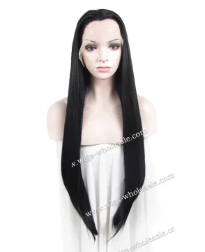 Imstyle Wig Straight Black Synthetic Jet Black Heat Resistant Lace Front wig