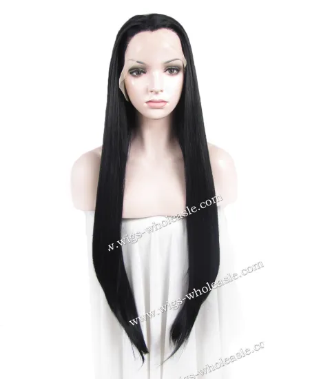 Imstyle Wig Straight Black Synthetic Jet Black Heat Resistant Lace Front wig