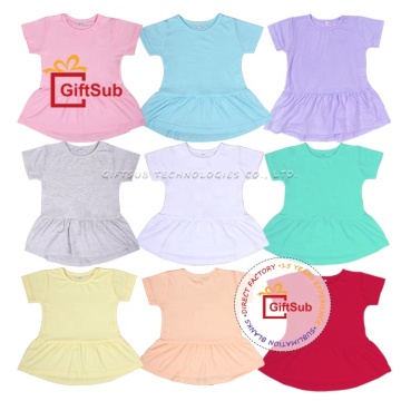 Personalized 190gsm Polyester Baby Girl's Ruffle Tunic Shirts & Ruffle Dress Sublimation Toddler Short Sleeve T-Shirts
