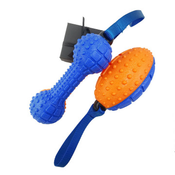 Interactive Training and Tooth Cleaning Toy for Medium and Large Dogs: Bite-Resistant, Dual-Color Barbell with Sound Feature