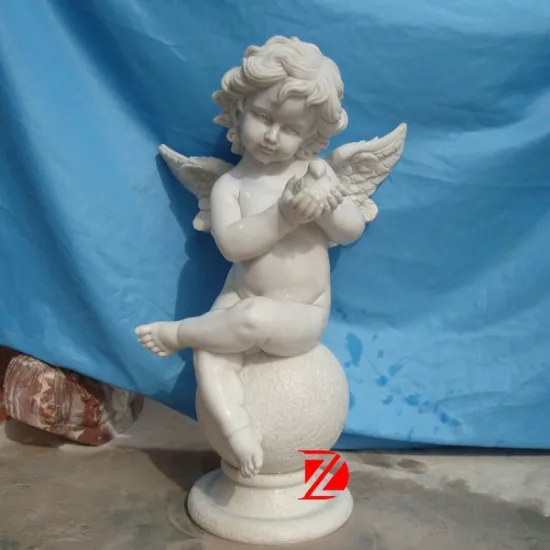 Stone angel figurines with bird