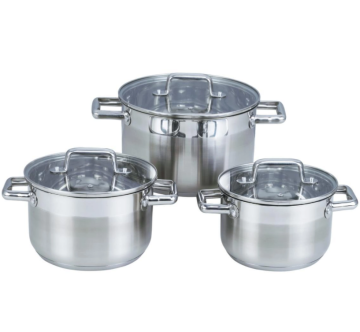 Stainless steel soup pot set in the kitchen