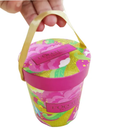 Paper tube round cylinder box with handle strings