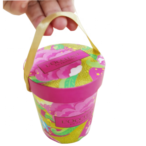 Paper tube round cylinder box with handle strings