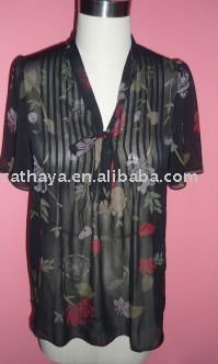 ladies' 100% silk blouse with short sleeve