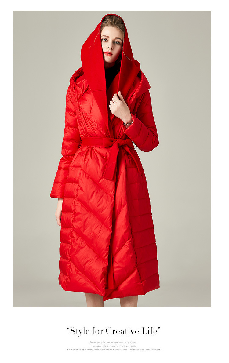 Women Double Hoods Long Down Coat