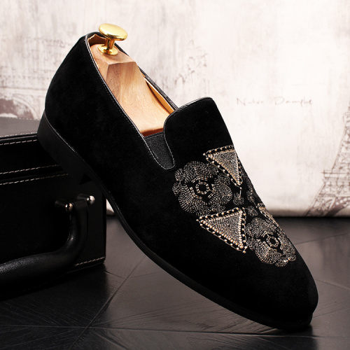 velvet leather shoes embroidery patch black summer