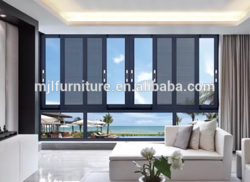 Balcony aluminum glass sliding window with security net.