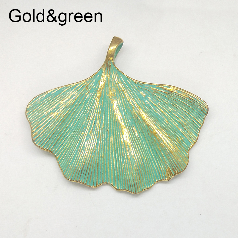 2pcs/bag 53*45MM Patina Plated Zinc Alloy Green Leaf Ginkgo Charms Pendants For DIY Accessories