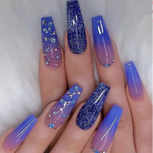 Orange Color Purple False Nails Curved Nail Tips