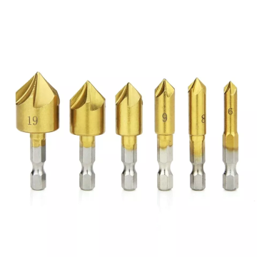 6 τεμάχια 6-19mm Metal Hex Edge Edge Drill Countersink Set για εργαλεία ξυλουργικής και ανάκαμψης