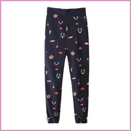 stretched cotton sport running printed flower long pants, harem pants