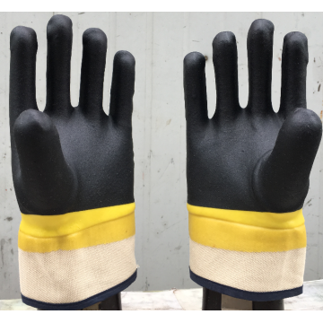 Guantes bañados de PVC amarillo y negro puño de seguridad