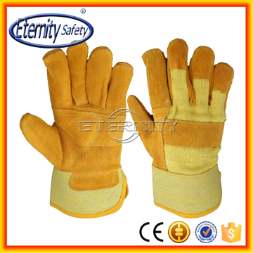 Orange color back side split cowhide leather welding gloves