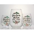 personalized clear stemless wine glass set Christmas design