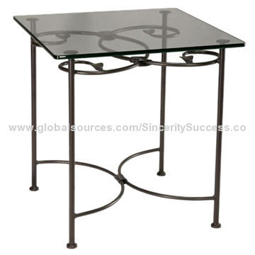 Wrought Iron Table, with Iron Pipe Coating Leg and Hot Bending Red Top Glass, 1,200 x 700 x 430mm