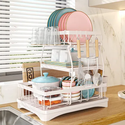 Double-Tiered Rust-Proof Bowl Storage Rack