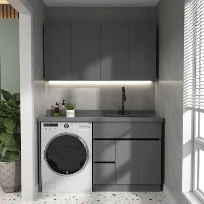 Integrated Solid Wood Washing Cabinet with Basin and Cylinder Washing Machine