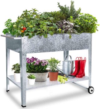 Elevated Wheeled Planter Box for Outdoor Vegetable Gardening