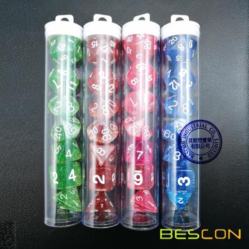 Bescon Assorted Colored Glitter Polyhedral Dice set of 7pcs, Glitter RPG Dice Set