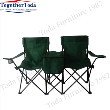 Collapsible outdoor double camping chair with sun umbrella