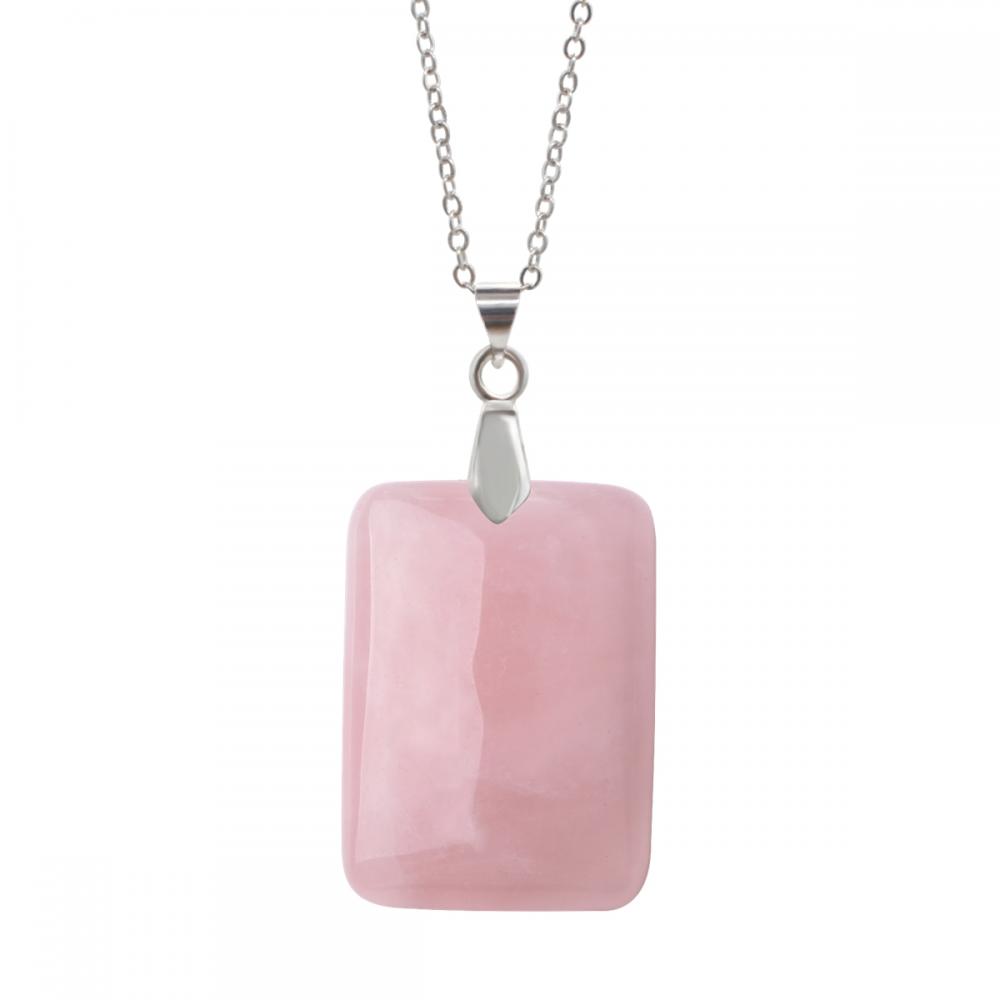 Collier pendentif en pierres précieuses de chakra rectangle avec quartz rose naturel