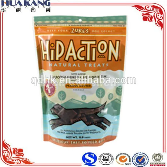 Food grade stand up dog treats plastic packaging bag